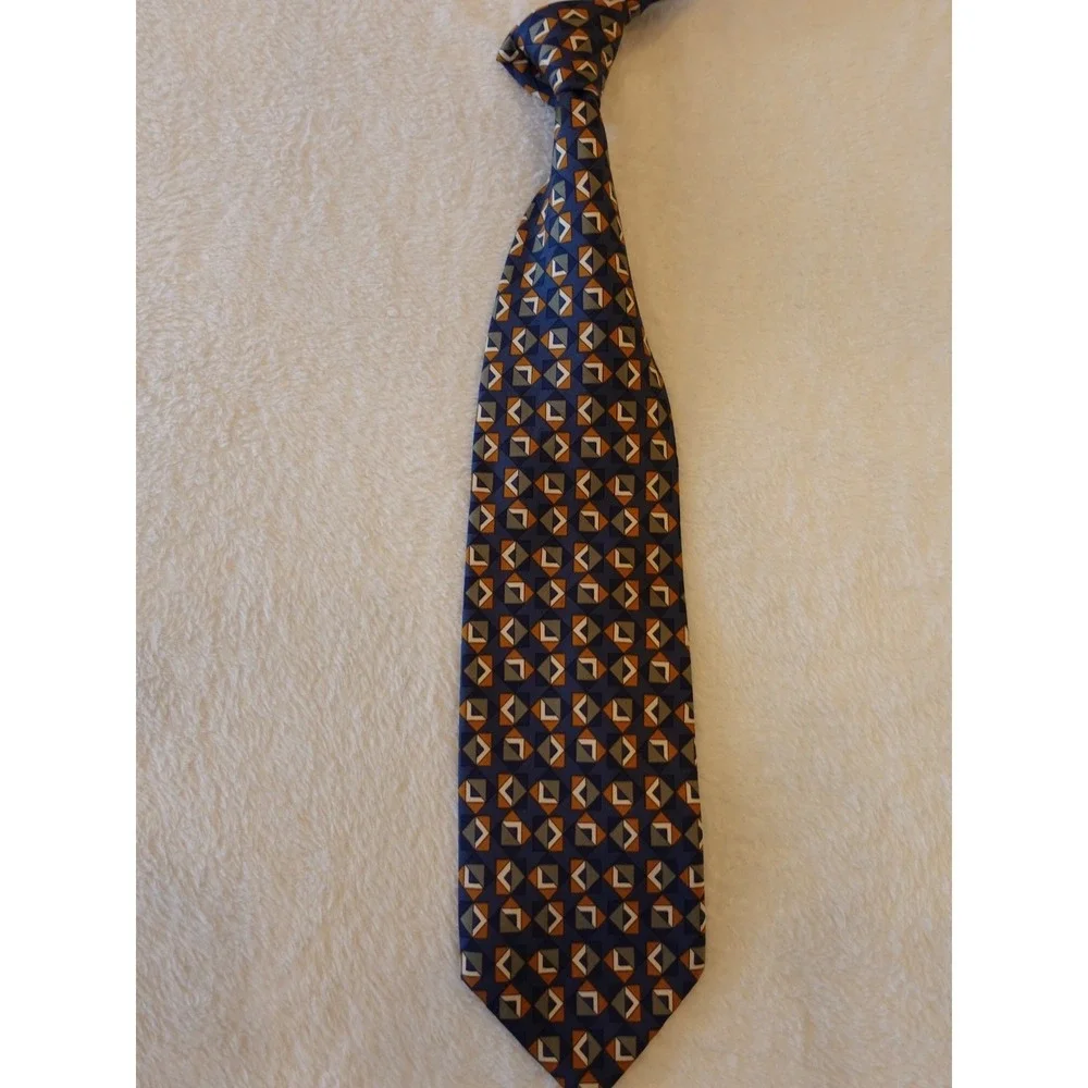 Vintage 90s Structure Abstract Geometric Silk Neck Tie USA Blue Triangle‎ Y2K